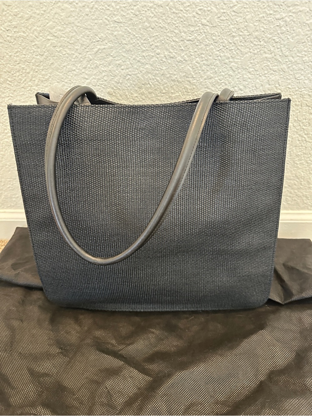 Furla Black Woven Tote with Leather Straps